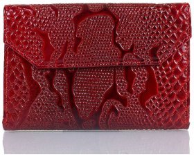 Небольшой женский кошелек из натуральной кожи под змею в красном цвете Desisan 80400
