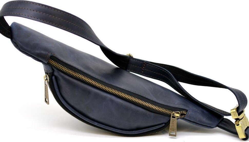 Темно-синя вінтажна сумка на пояс із натуральної шкіри TARWA (21642)