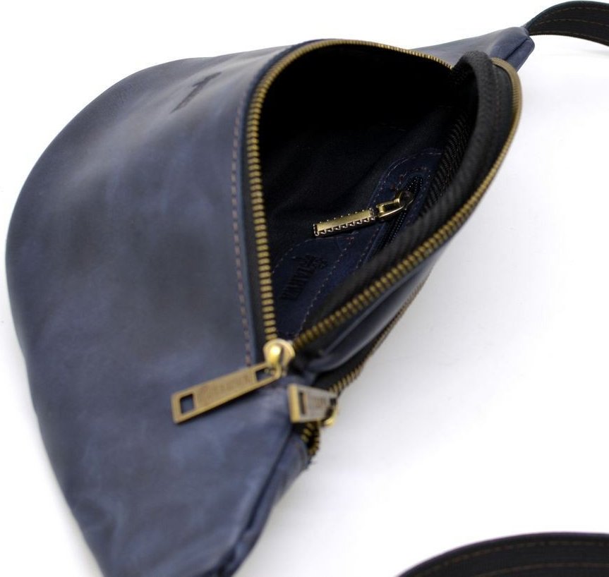 Темно-синяя винтажная сумка на пояс из натуральной кожи TARWA (21642)