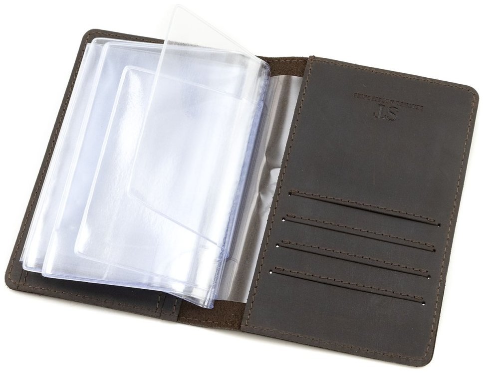 Темно-коричневая кожаная винтажная обложка для автодокументов с изображением Мерседес Глендваген 90800 modnotak фото №4