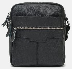 Мужская черная кожаная сумка-планшет на две молнии через плечо Borsa Leather (15614)