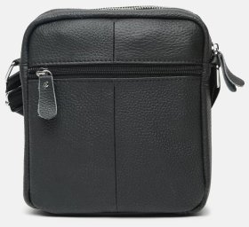 Мужская черная кожаная сумка-планшет на две молнии через плечо Borsa Leather (15614)