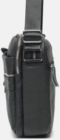 Мужская черная кожаная сумка-планшет на две молнии через плечо Borsa Leather (15614)