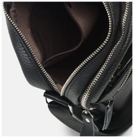 Мужская черная кожаная сумка-планшет на две молнии через плечо Borsa Leather (15614)