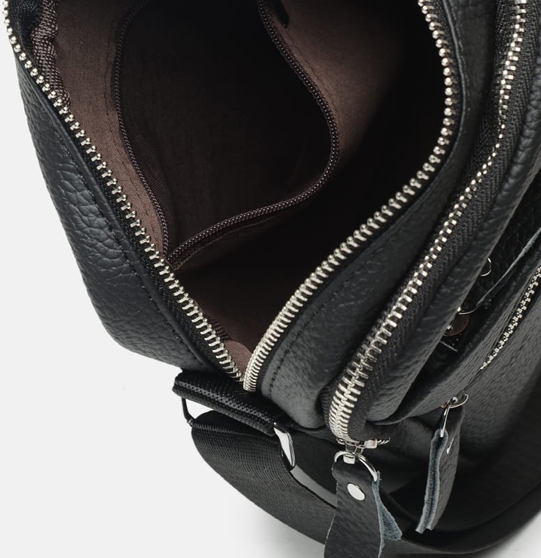 Чоловіча чорна шкіряна сумка-планшет на дві блискавки через плече Borsa Leather (15614)