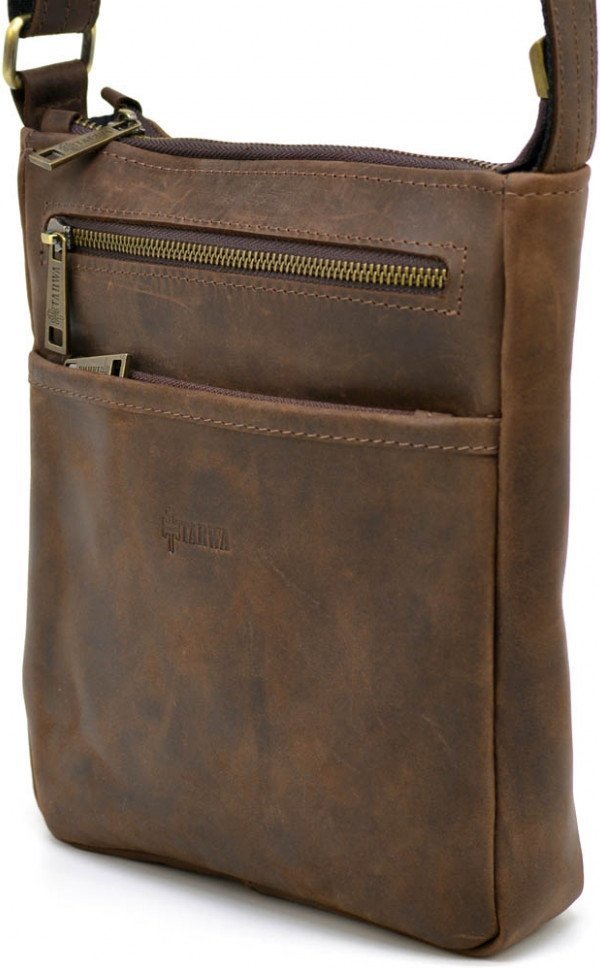 Небольшая мужская винтажная сумка через плечо из коричневой кожи TARWA (19668)