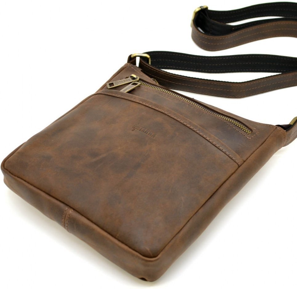 Небольшая мужская винтажная сумка через плечо из коричневой кожи TARWA (19668)