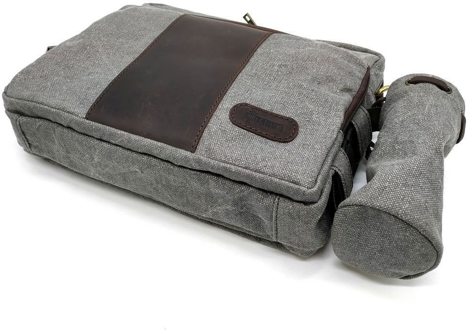 Текстильная серая мужская сумка через плечо с отделением для бутылочки TARWA (19948)