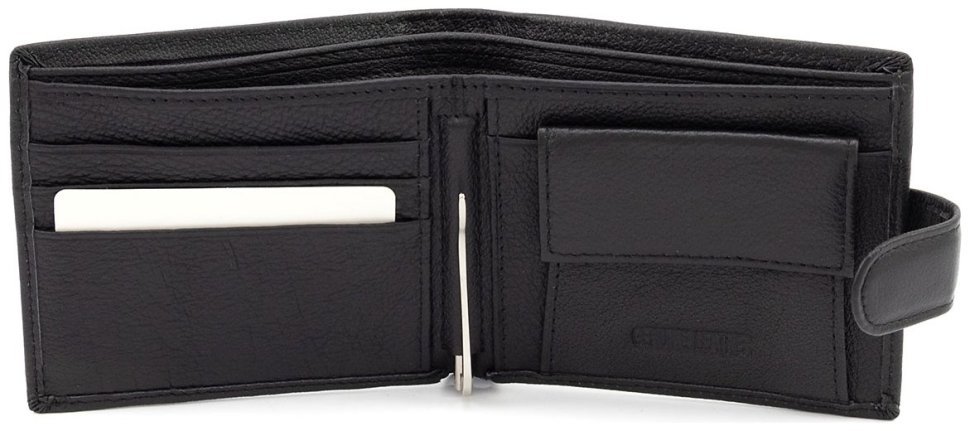 Мужской кожаный кошелек на кнопке с зажимом ST Leather 102800 (черный) modnotak фото №2