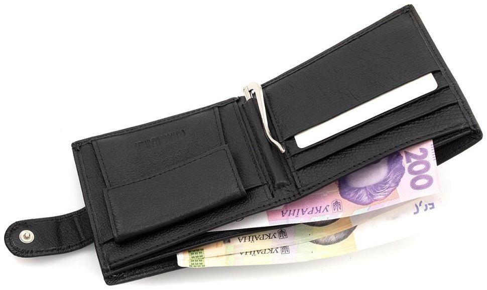 Мужской кожаный кошелек на кнопке с зажимом ST Leather 102800 (черный) modnotak фото №5