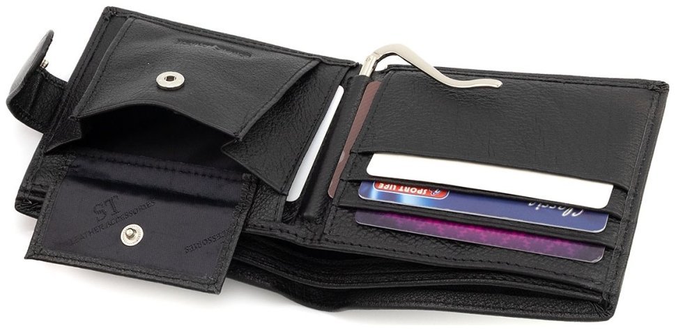 Мужской кожаный кошелек на кнопке с зажимом ST Leather 102800 (черный) modnotak фото №6