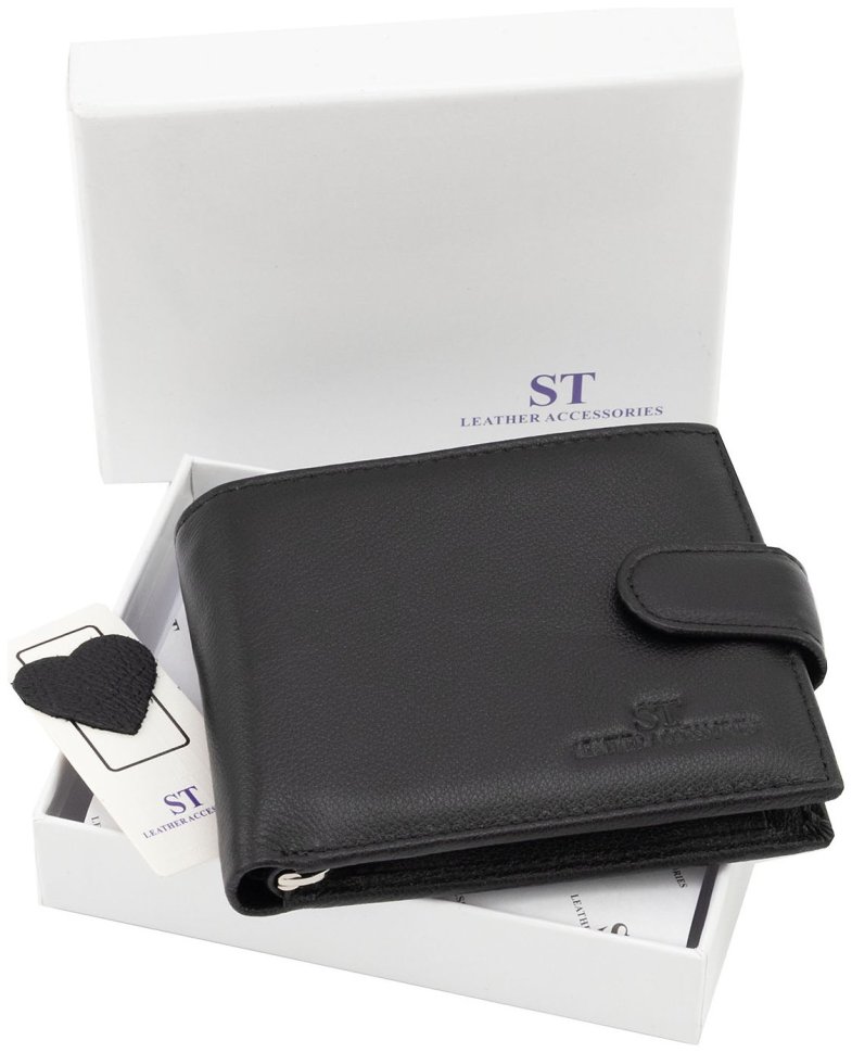 Мужской кожаный кошелек на кнопке с зажимом ST Leather 102800 (черный) modnotak фото №7