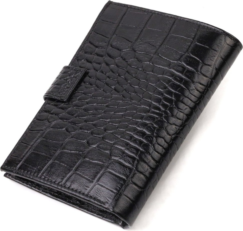 Чорне чоловіче портмоне середнього розміру з натуральної шкіри з тисненням під крокодила CANPELLINI (2421736)