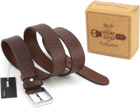 Коричневый брючный ремень из итальянской кожи буйвола Gherardini 35188-GH.BRW.BUFF