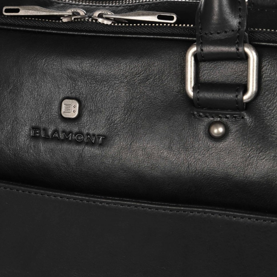 Добротная мужская сумка под ноутбук из натуральной кожи черного цвета Blamont (15853)