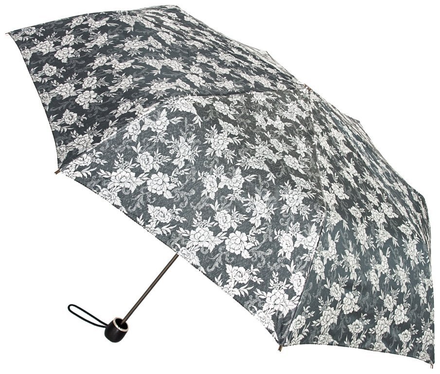 Зонт женский Fulton Diamond L852 Marquise - Jacquard Floral (механика, складная, серый с цветочным принтом) 93900 modnotak фото №1