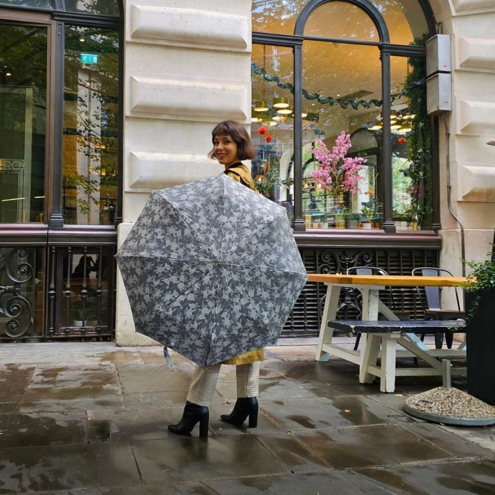 Зонт женский Fulton Diamond L852 Marquise - Jacquard Floral (механика, складная, серый с цветочным принтом) 93900 modnotak фото №3