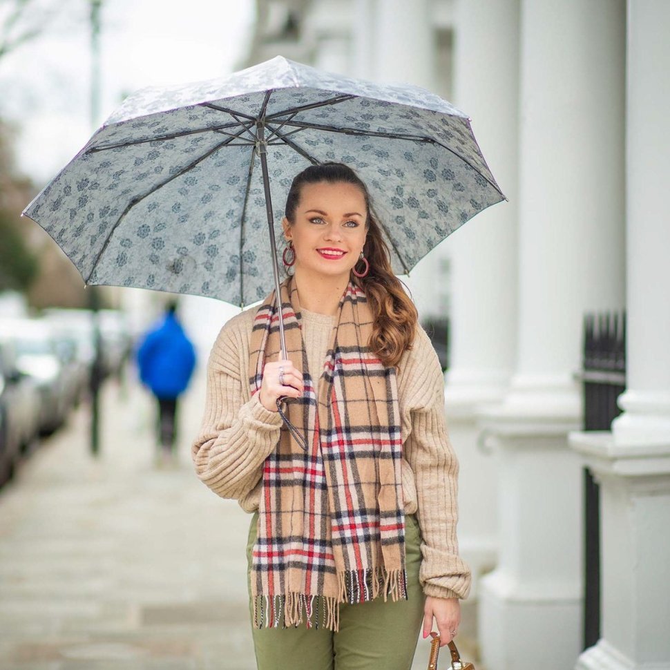 Зонт женский Fulton Diamond L852 Marquise - Jacquard Floral (механика, складная, серый с цветочным принтом) 93900 modnotak фото №4