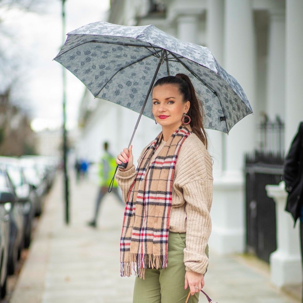 Зонт женский Fulton Diamond L852 Marquise - Jacquard Floral (механика, складная, серый с цветочным принтом) 93900 modnotak фото №6