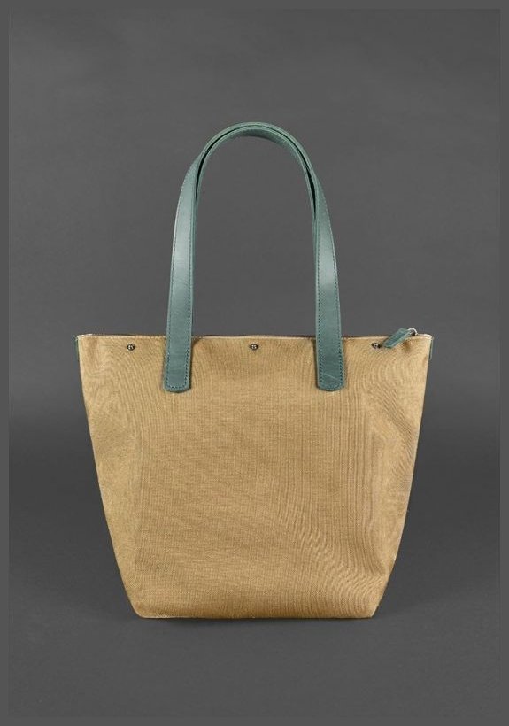 Зеленая плетеная сумка из натуральной кожи на плечо BlankNote Пазл L (12772)