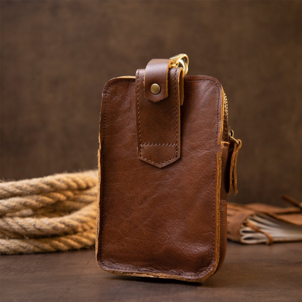 Коричневая поясная мужская сумка из натуральной кожи Vintage (20417)