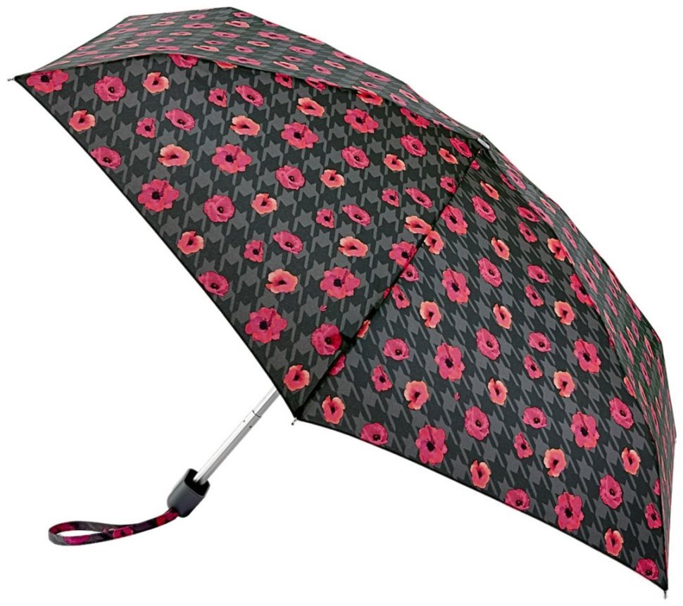 Женский мини-зонт Fulton L501-038741 Tiny-2 Houndstooth Poppy (Черный с принтом маков) 94300 modnotak фото №1
