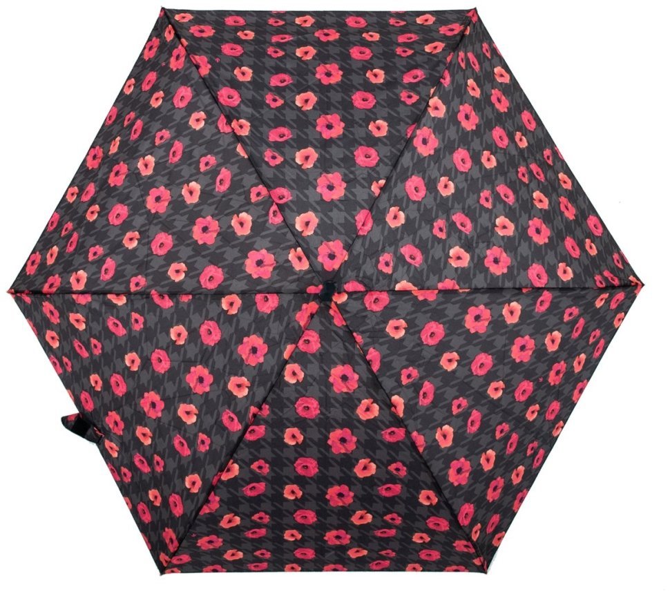 Женский мини-зонт Fulton L501-038741 Tiny-2 Houndstooth Poppy (Черный с принтом маков) 94300 modnotak фото №2