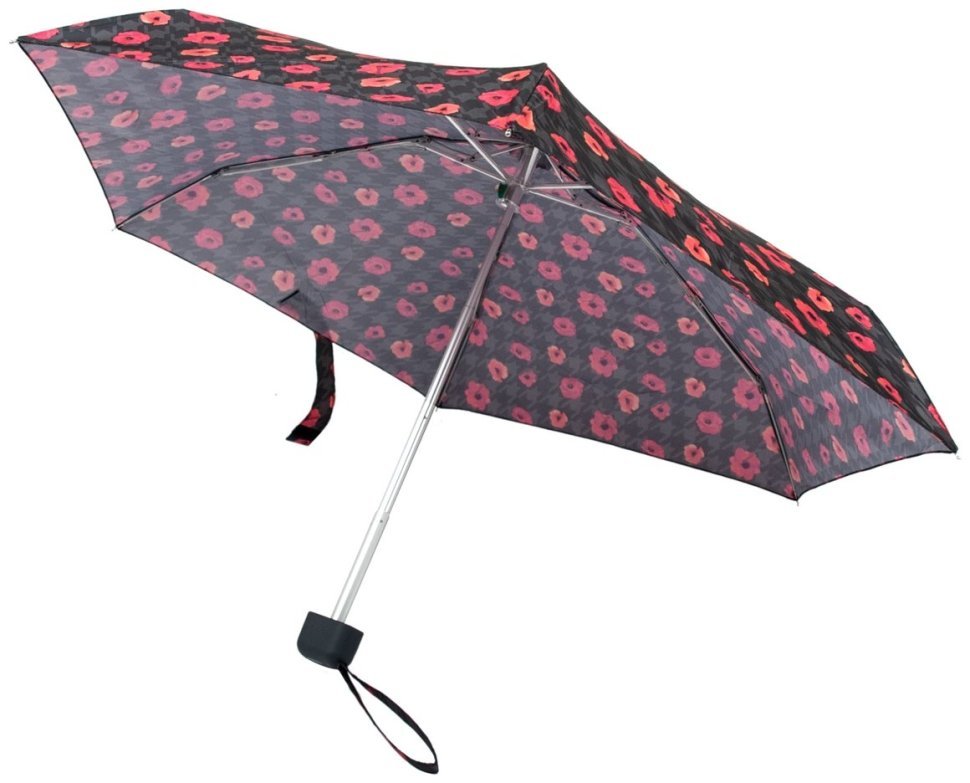 Женский мини-зонт Fulton L501-038741 Tiny-2 Houndstooth Poppy (Черный с принтом маков) 94300 modnotak фото №3