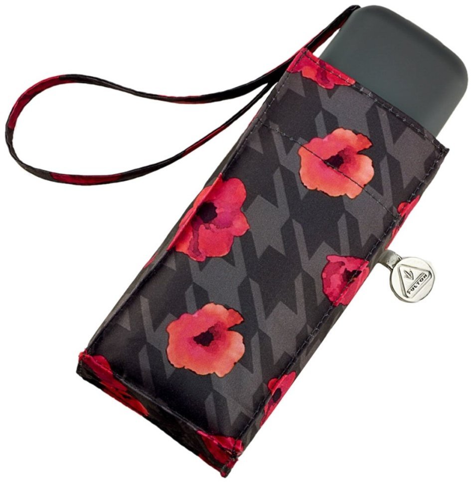 Женский мини-зонт Fulton L501-038741 Tiny-2 Houndstooth Poppy (Черный с принтом маков) 94300 modnotak фото №4