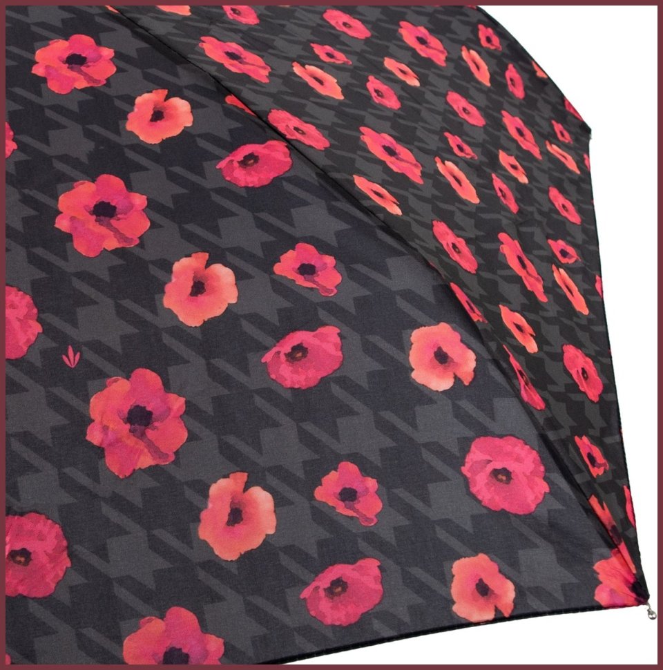 Женский мини-зонт Fulton L501-038741 Tiny-2 Houndstooth Poppy (Черный с принтом маков) 94300 modnotak фото №7