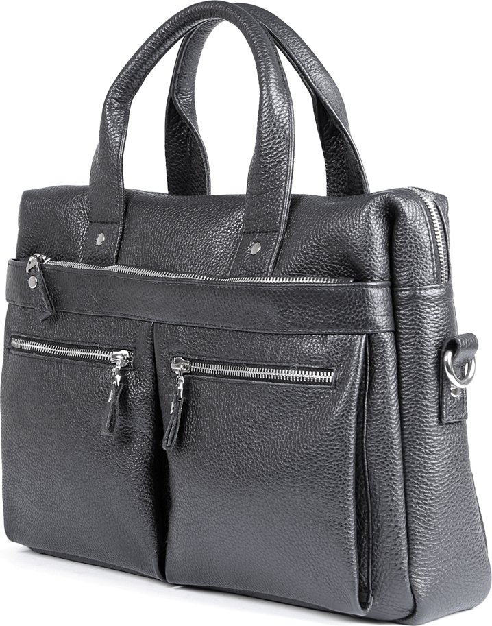 Мужская черная кожаная сумка для ноутбука с зернистой фактурой SHVIGEL (00975)