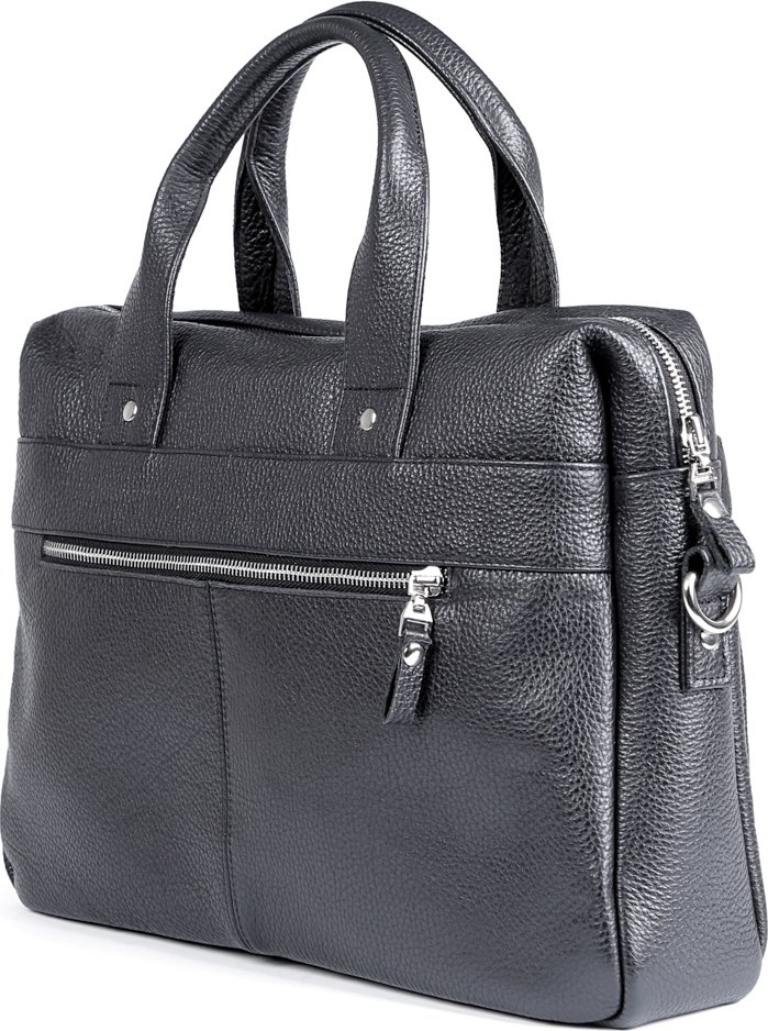 Чоловіча чорна шкіряна сумка для ноутбука із зернистою фактурою SHVIGEL (00975)