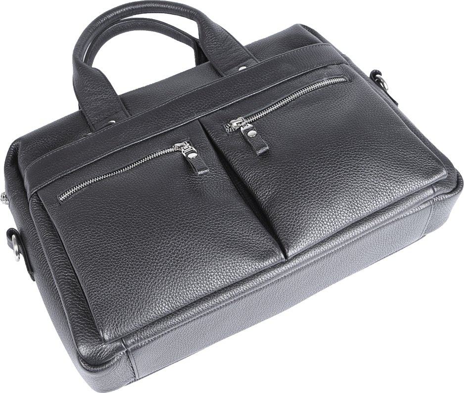 Чоловіча чорна шкіряна сумка для ноутбука із зернистою фактурою SHVIGEL (00975)