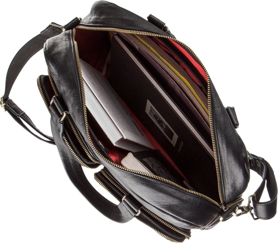 Солідна ділова чоловіча сумка-портфель з натуральної шкіри чорного кольору SHVIGEL (19108)