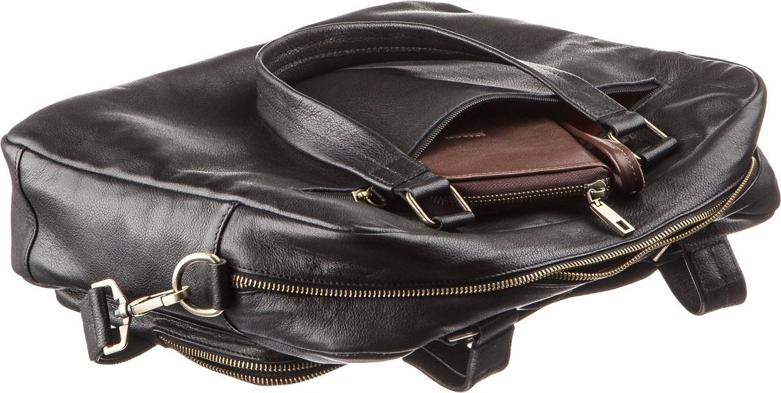 Солидная деловая мужская сумка-портфель из натуральной кожи черного цвета SHVIGEL (19108)