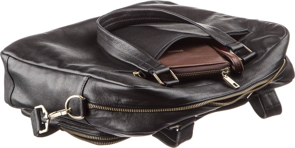 Солідна ділова чоловіча сумка-портфель з натуральної шкіри чорного кольору SHVIGEL (19108)