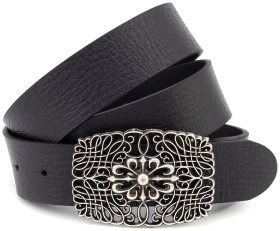 Ремень женский кожаный Gherardini с модной пряжкой с вензелями 40820 черного цвета, Италия