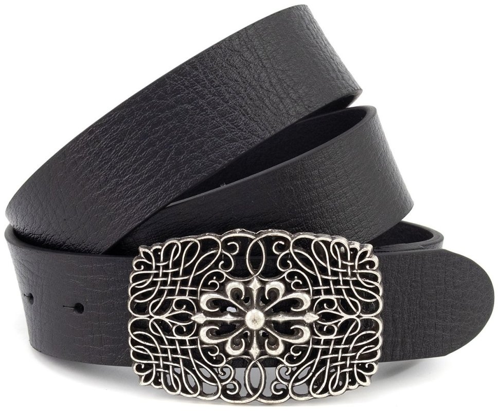 Ремень женский кожаный Gherardini с модной пряжкой с вензелями 40820 черного цвета, Италия modnotak фото №1