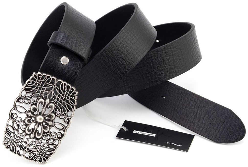 Ремень женский кожаный Gherardini с модной пряжкой с вензелями 40820 черного цвета, Италия modnotak фото №4