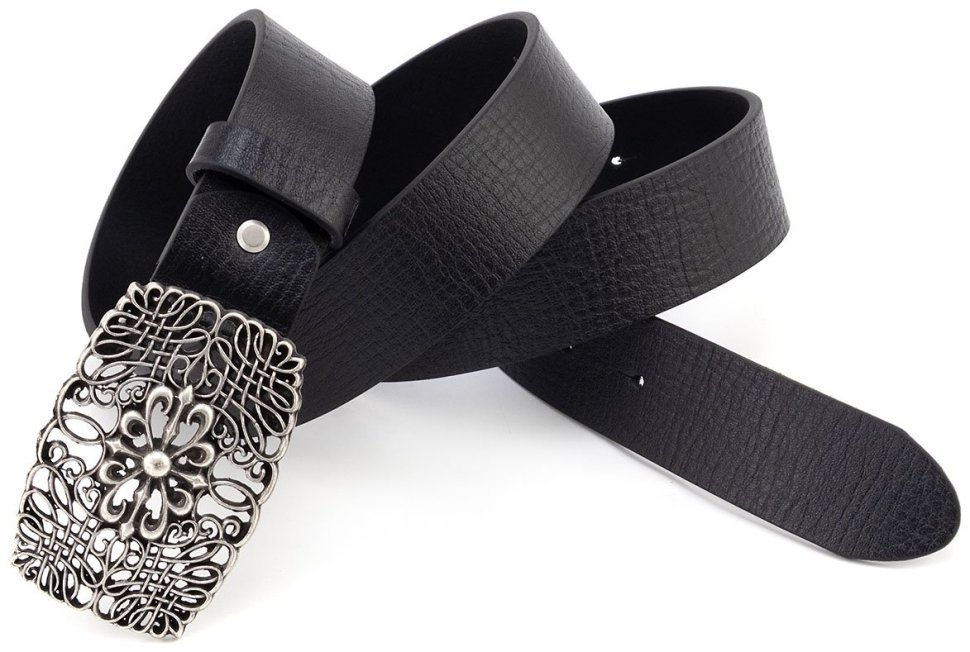 Ремень женский кожаный Gherardini с модной пряжкой с вензелями 40820 черного цвета, Италия modnotak фото №5