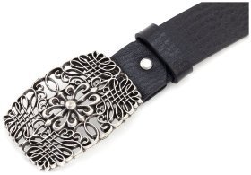 Ремень женский кожаный Gherardini с модной пряжкой с вензелями 40820 черного цвета, Италия