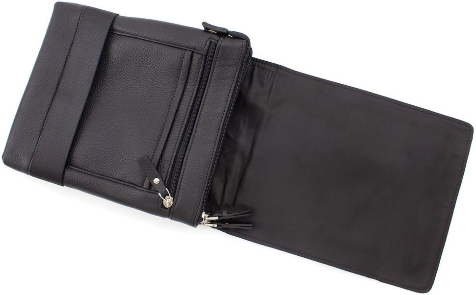 Простора сумка-планшет з натуральної шкіри чорного кольору Leather Collection (11143)