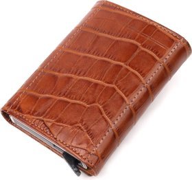 Визитница из натуральной кожи под крокодила насыщенного коричневого цвета KARYA (2420986)