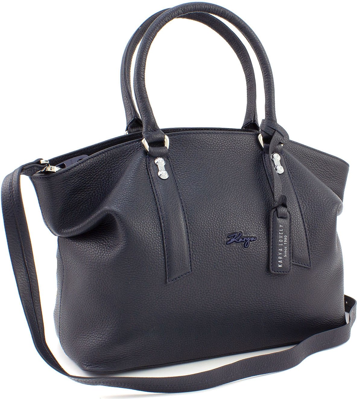 Женская кожаная сумка темно-синего цвета с ручками KARYA (21035)
