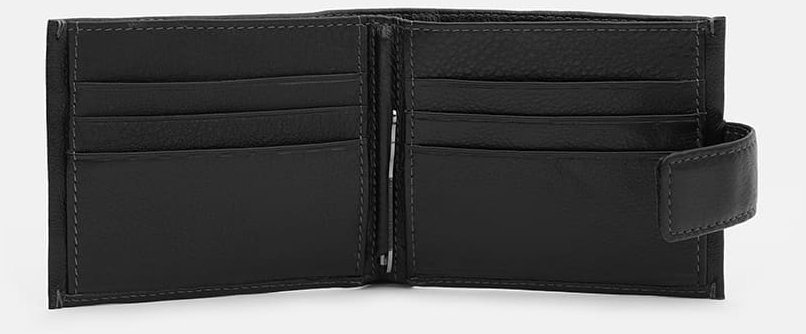 Мужское кожаное портмоне черного цвета с зажимом для купюр Ricco Grande 65000