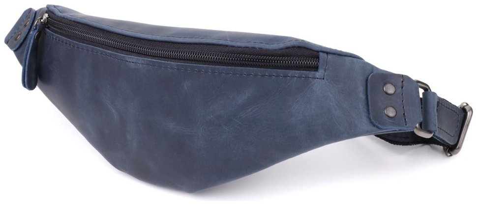 Мужская сумка-бананка на пояс из винтажной кожи синего цвета Shvigel 95100 modnotak фото №1