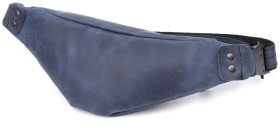 Чоловіча сумка-бананка на пояс із вінтажної шкіри синього кольору Shvigel 95100