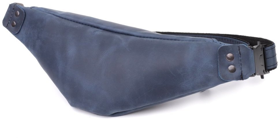Мужская сумка-бананка на пояс из винтажной кожи синего цвета Shvigel 95100 modnotak фото №2