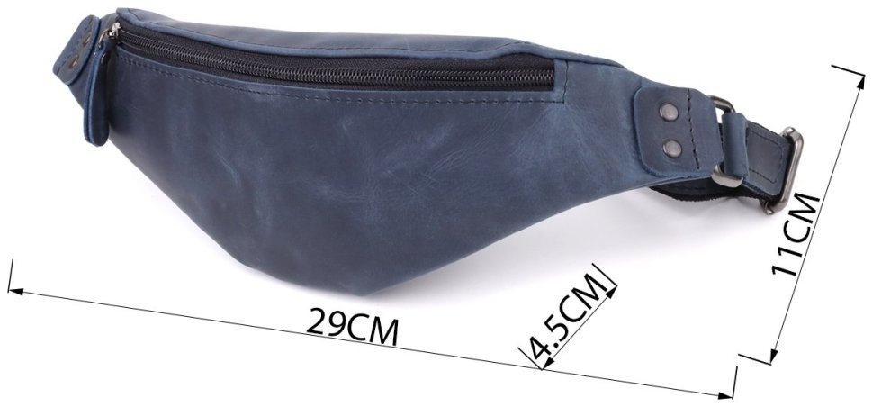 Мужская сумка-бананка на пояс из винтажной кожи синего цвета Shvigel 95100 modnotak фото №3