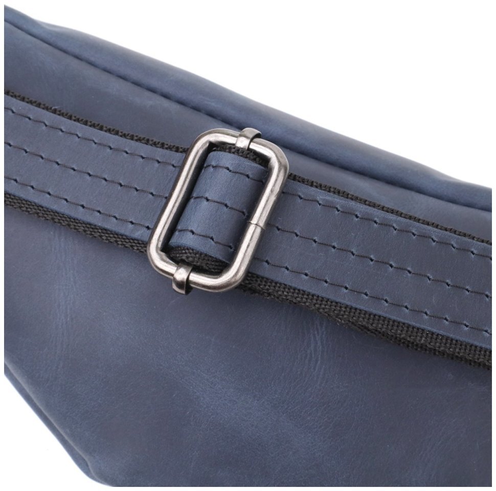 Мужская сумка-бананка на пояс из винтажной кожи синего цвета Shvigel 95100 modnotak фото №5